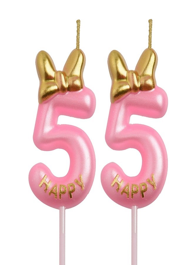 AOOLADA 55th Birthday Candles, Pink 55 Year Old Number Birthday Candles, Happy Birthday Party Decorations Cake Topper Gifts for Men Women - Image 1