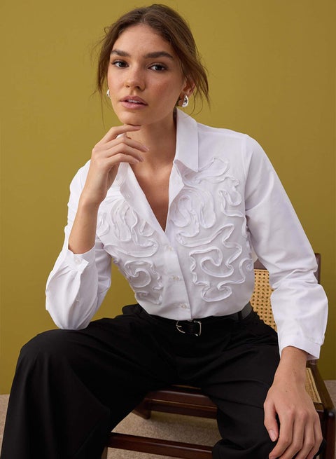 White Textured Oversize Woven Shirt