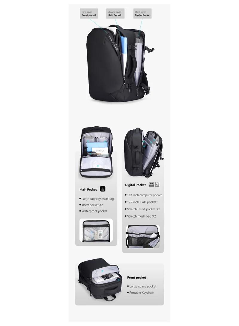 MARK RYDEN MARK RYDEN 9993 Travel,Business Hand Luggage, Aeroplane, Large Capacity Laptop Backpack for 17.3 Inch Laptop, with USB-C Charging Port