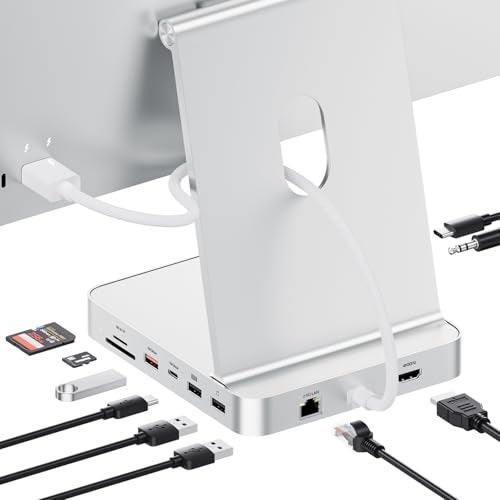 PULWTOP Upgraded 11 in 1 USB C Hub for iMac 24 inch USB Hub 2021 2023 2024 Support M.2 SSD (NOT Included), iMac Hub M1 M3 M4 Accessories, 4K HDMI, 2.5G Ethernet, 5 USB A/C Max 10Gbps, SD/TF - Silver - Image 1