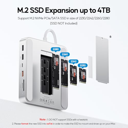 PULWTOP Upgraded 11 in 1 USB C Hub for iMac 24 inch USB Hub 2021 2023 2024 Support M.2 SSD (NOT Included), iMac Hub M1 M3 M4 Accessories, 4K HDMI, 2.5G Ethernet, 5 USB A/C Max 10Gbps, SD/TF - Silver - Image 3
