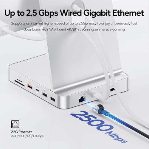 PULWTOP Upgraded 11 in 1 USB C Hub for iMac 24 inch USB Hub 2021 2023 2024 Support M.2 SSD (NOT Included), iMac Hub M1 M3 M4 Accessories, 4K HDMI, 2.5G Ethernet, 5 USB A/C Max 10Gbps, SD/TF - Silver - Image 5