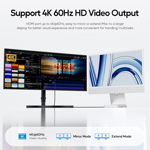 PULWTOP Upgraded 11 in 1 USB C Hub for iMac 24 inch USB Hub 2021 2023 2024 Support M.2 SSD (NOT Included), iMac Hub M1 M3 M4 Accessories, 4K HDMI, 2.5G Ethernet, 5 USB A/C Max 10Gbps, SD/TF - Silver - Image 4
