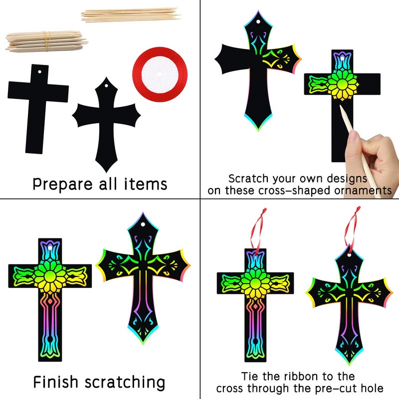 WATINC 60Pcs Scratch Cross Ornaments, Magic Art Color Craft Kit for Kids Magic Scratch Party Favors, Scratch Paper Hanging Tags, Birthday Gifts for Kids, DIY Art Craft Kit for Boys Girls - Image 4