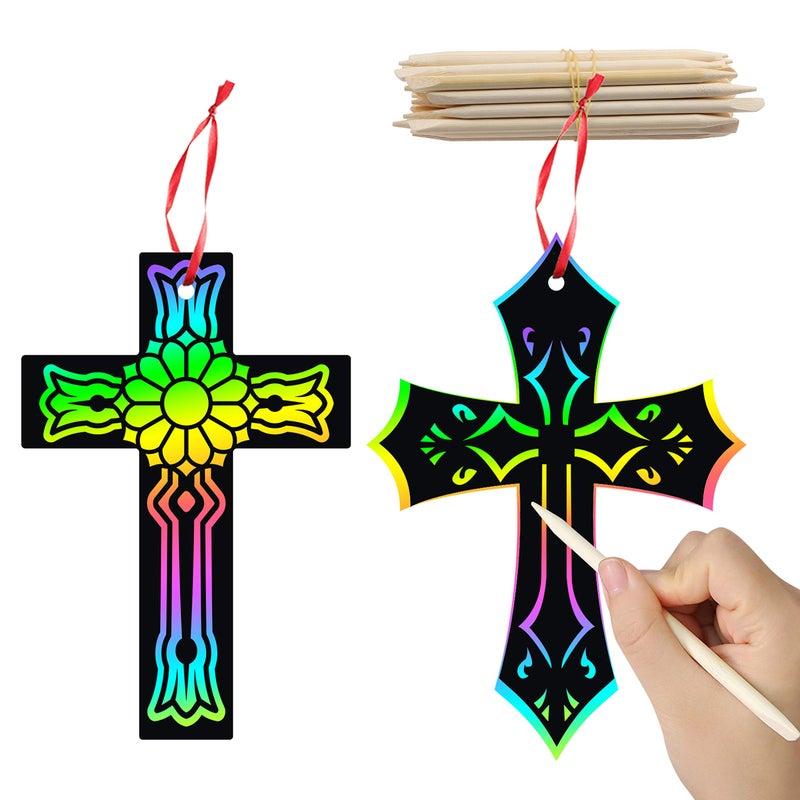 WATINC 60Pcs Scratch Cross Ornaments, Magic Art Color Craft Kit for Kids Magic Scratch Party Favors, Scratch Paper Hanging Tags, Birthday Gifts for Kids, DIY Art Craft Kit for Boys Girls - Image 1