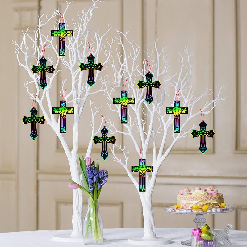 WATINC 60Pcs Scratch Cross Ornaments, Magic Art Color Craft Kit for Kids Magic Scratch Party Favors, Scratch Paper Hanging Tags, Birthday Gifts for Kids, DIY Art Craft Kit for Boys Girls - Image 5