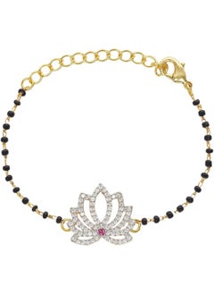 Shimmering Floret CZ Silver Studded Mangalsutra Bracelet with Black Beads Gold Plated Chain - pzsku/Z0B06EFD0A2E7D51140E5Z/45/_/1730198352/10267e87-523b-429b-ab2a-0984546a13f5