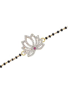 Shimmering Floret CZ Silver Studded Mangalsutra Bracelet with Black Beads Gold Plated Chain - pzsku/Z0B06EFD0A2E7D51140E5Z/45/_/1730198354/b5010078-3ba2-4e37-bc2b-cf64ab96ca26