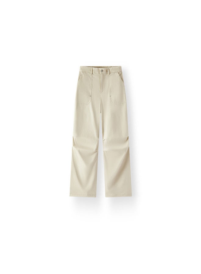 Semir Women's Casual Pants Spring Half Elastic Waist Pleated Drawstring Wide-leg Cargo Pants 101125127003a - Image 4