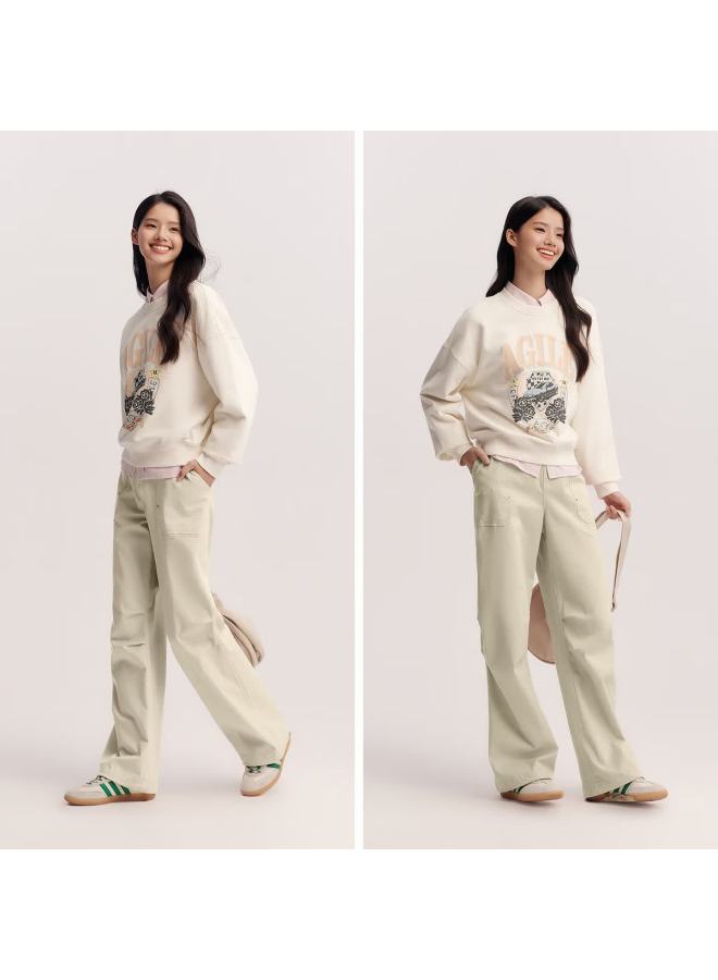 Semir Women's Casual Pants Spring Half Elastic Waist Pleated Drawstring Wide-leg Cargo Pants 101125127003a - Image 2