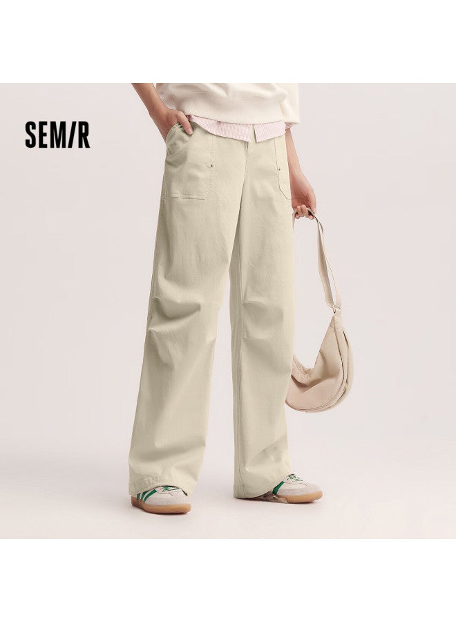Semir Women's Casual Pants Spring Half Elastic Waist Pleated Drawstring Wide-leg Cargo Pants 101125127003a - Image 1
