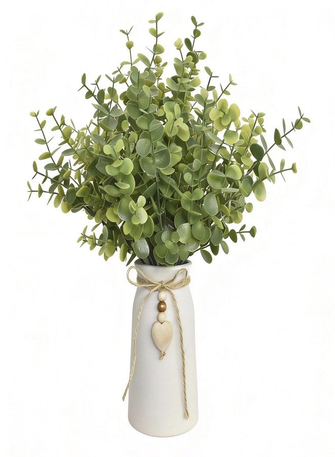 CANCLEAR Artificial Eucalyptus Plant in White Ceramic Vase, 14" Tall Faux Eucalyptus Arrangement with Twine Bow & Wooden Heart Charm, Full Greenery for Home Decor, Table Centerpiece, Shelf & Office Decoration - Image 1