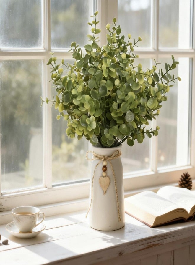 CANCLEAR Artificial Eucalyptus Plant in White Ceramic Vase, 14" Tall Faux Eucalyptus Arrangement with Twine Bow & Wooden Heart Charm, Full Greenery for Home Decor, Table Centerpiece, Shelf & Office Decoration - Image 5