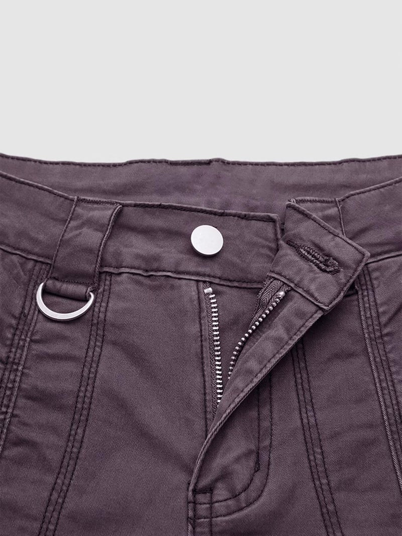 Flamingals Straight Leg Pants for Women Mid Rise Casual Cargo Solid Patch Pockets Stitch Detail Pants Mauve M - Image 5