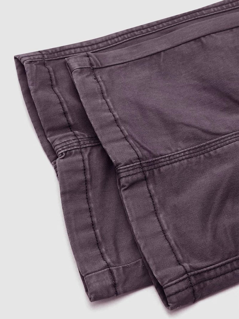 Flamingals Straight Leg Pants for Women Mid Rise Casual Cargo Solid Patch Pockets Stitch Detail Pants Mauve M - Image 4