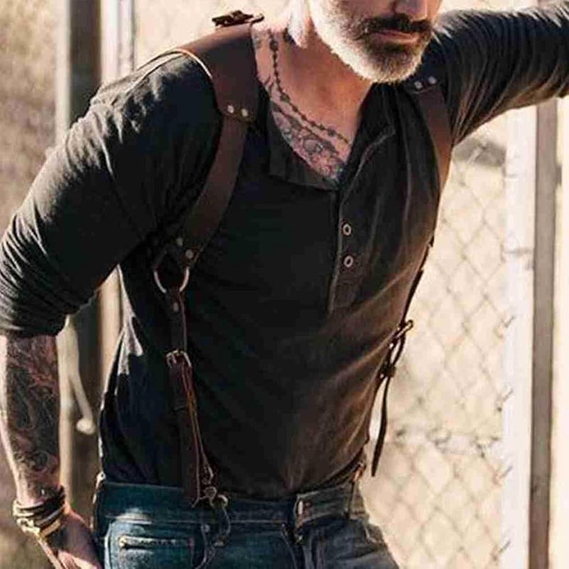 Black PU Leather Suspenders For Men Vintage Punk Chest Shoulder Strap Belt Accessory - Image 4