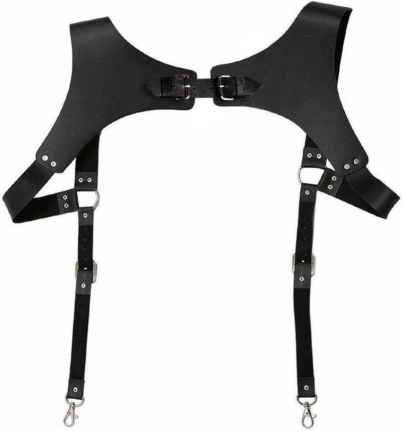 Black PU Leather Suspenders For Men Vintage Punk Chest Shoulder Strap Belt Accessory - Image 2