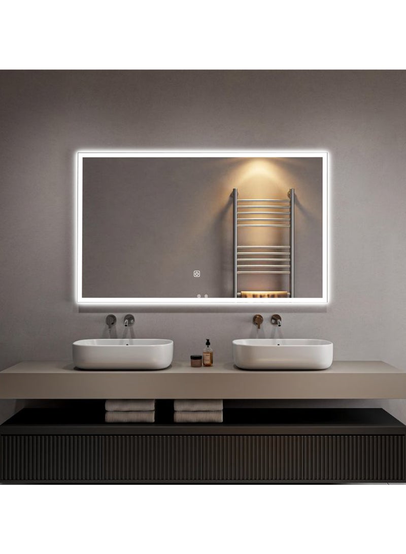 مرآة حمام إيكو مع إضاءة LED، مرآة مستطيلة مثبتة على الحائط، مقاس 60 × 80 سم، مع إضاءة خلفية ثلاثية الألوان ومفتاح لمس ذكي، مثالية للمنزل والسكن والمتاجر - Image 4