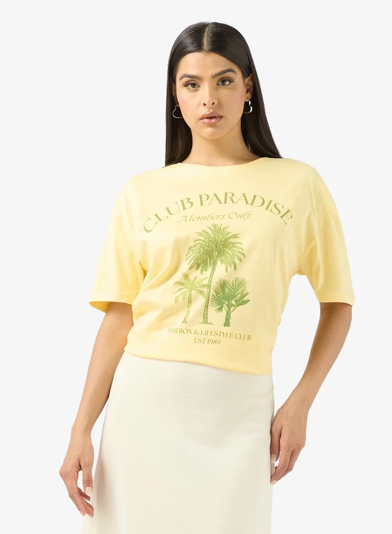 جينجر تيشيرت قطن صيفي مطبوع واسع