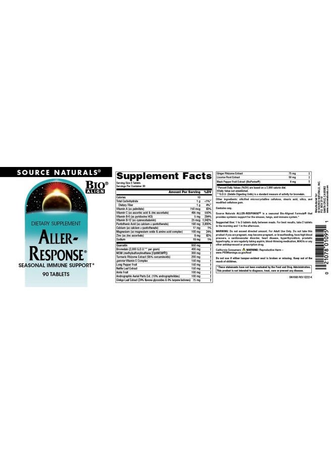 Source Naturals Aller-Response - Seasonal Immune Support - 90 Tablets - Image 4