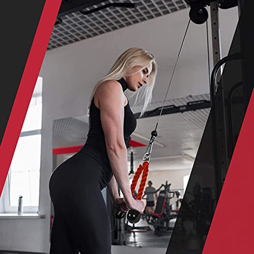 Yes4All Deluxe 36" Red Tricep Rope with Carabiner, Exercise Machine Attachments, Pulley System Pull Down Rope, LAT Cable Attachment for Row Machine & Cable Machine - Image 5