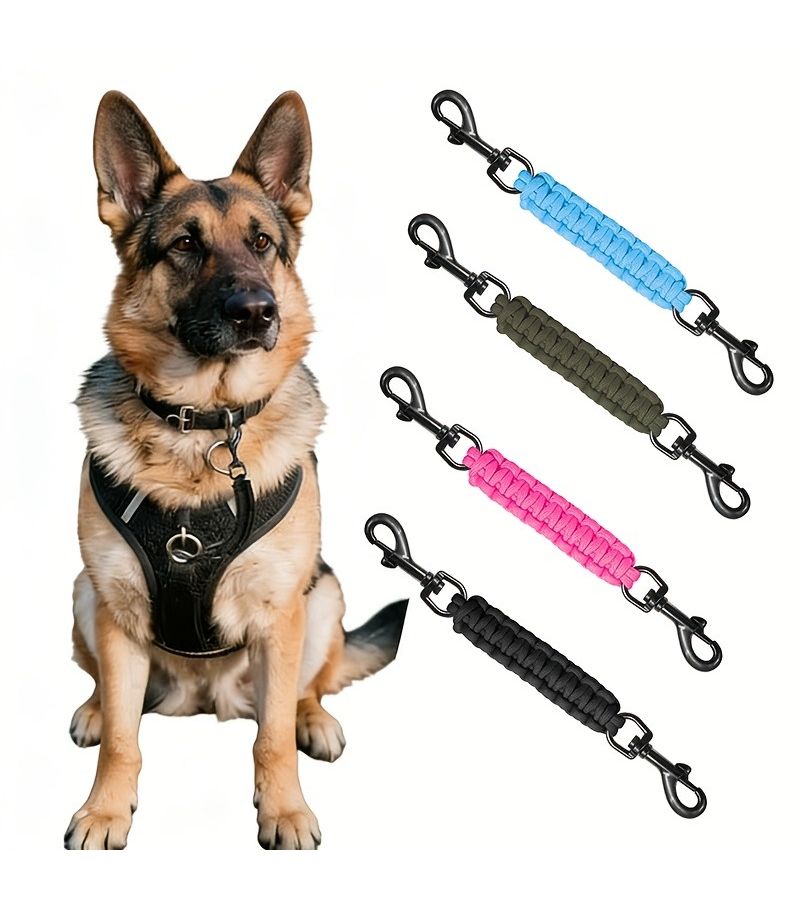 Durable Dog Claw Safety Clip Double Ended Backup Collar Handmade Seat Belt For Harness Vest With Double Buckle Connector Training Suitable For Walking Running And Hiking Blue XS - Image 1