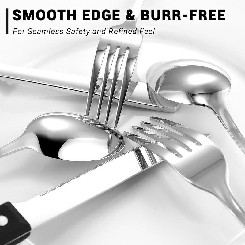 BEWOS 72-Pieces Silverware Set for 12 - Stainless Steel Flatware Set with Mirror Polish, Cutlery Set Including Steak Knives, Forks and Spoons, Dishwasher Safe for Restaurant (Silver) - Image 4