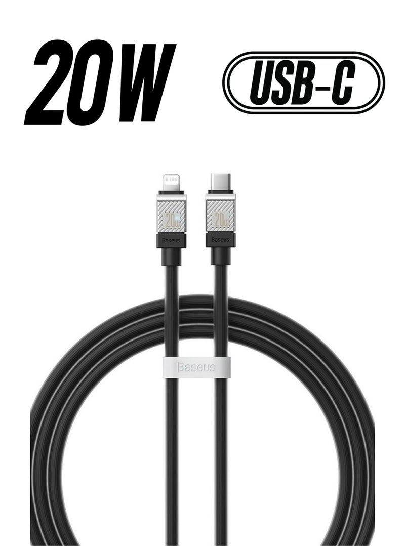 بيسوس كابل Type C إلى Lightning (1م)، 20 واط شحن سريع USB C كابلات iPhone كابل شاحن Type C شحن سريع كابلات بيانات موصل سبيكة الزنك لـ iPhone 14/13/12 Pro Max / 12/11 Pro/X/XS/XR / 8 Plus - أسود - Image 1
