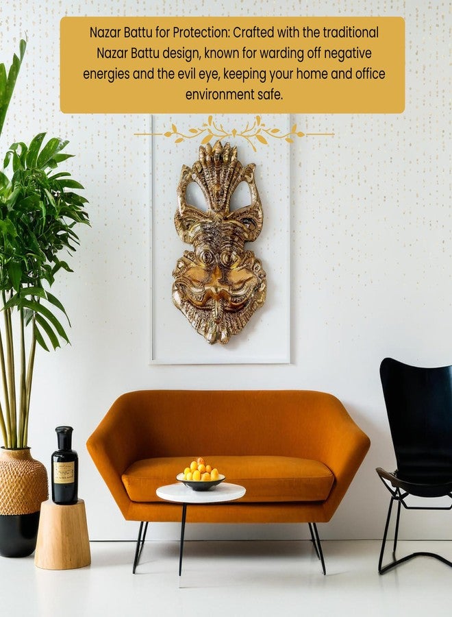 HEYEARTH Nazar Metal Feng Shui Vastu Showpiece Nazar Battu with Naag Ganesha Suraksha Kawach Mask for Evil Eye Protection for Home, Office Wall & Door Hanging - Gold - 5.9 x 3.7 Inch - Image 5