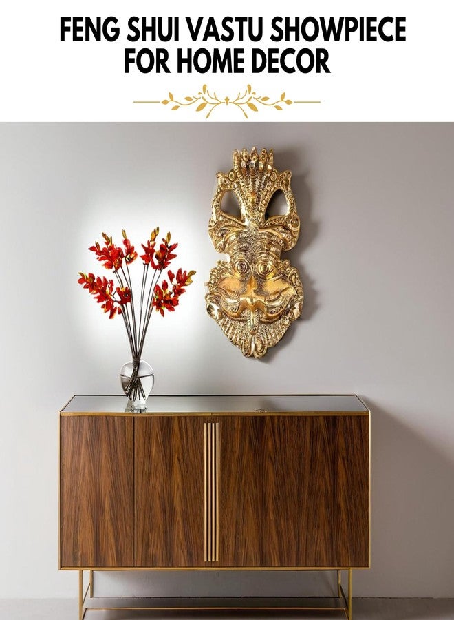 HEYEARTH Nazar Metal Feng Shui Vastu Showpiece Nazar Battu with Naag Ganesha Suraksha Kawach Mask for Evil Eye Protection for Home, Office Wall & Door Hanging - Gold - 5.9 x 3.7 Inch - Image 3