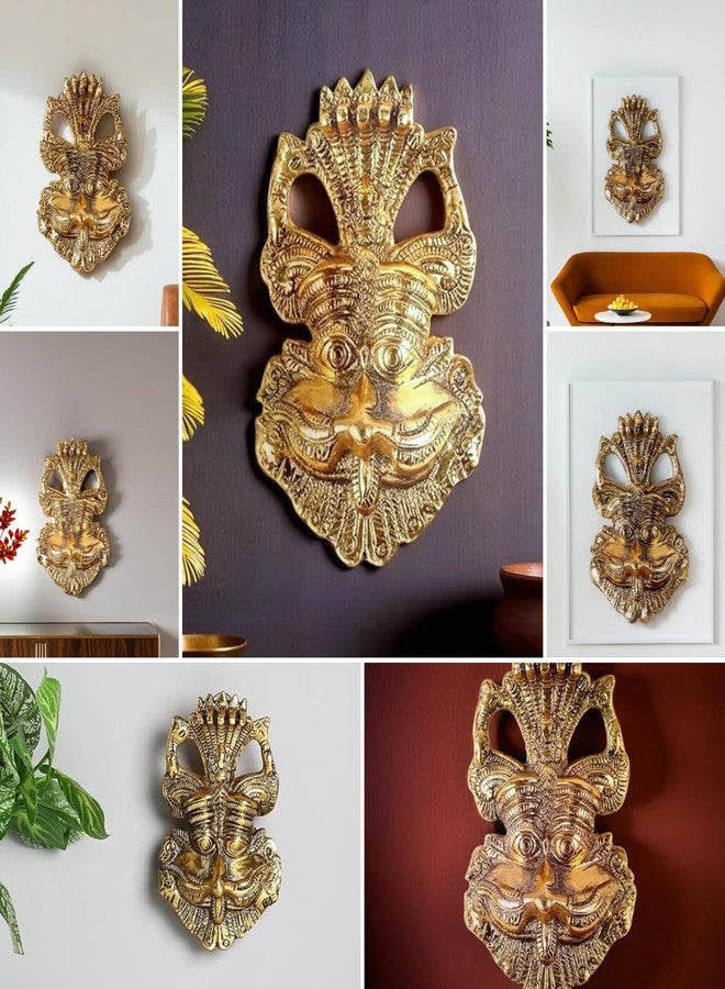 HEYEARTH Nazar Metal Feng Shui Vastu Showpiece Nazar Battu with Naag Ganesha Suraksha Kawach Mask for Evil Eye Protection for Home, Office Wall & Door Hanging - Gold - 5.9 x 3.7 Inch - Image 4