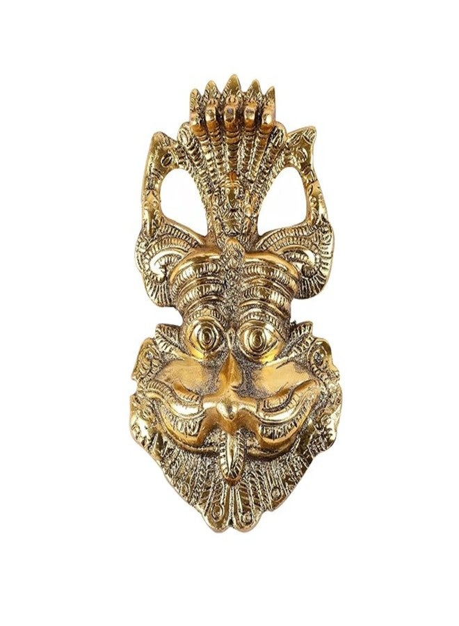 HEYEARTH Nazar Metal Feng Shui Vastu Showpiece Nazar Battu with Naag Ganesha Suraksha Kawach Mask for Evil Eye Protection for Home, Office Wall & Door Hanging - Gold - 5.9 x 3.7 Inch - Image 1