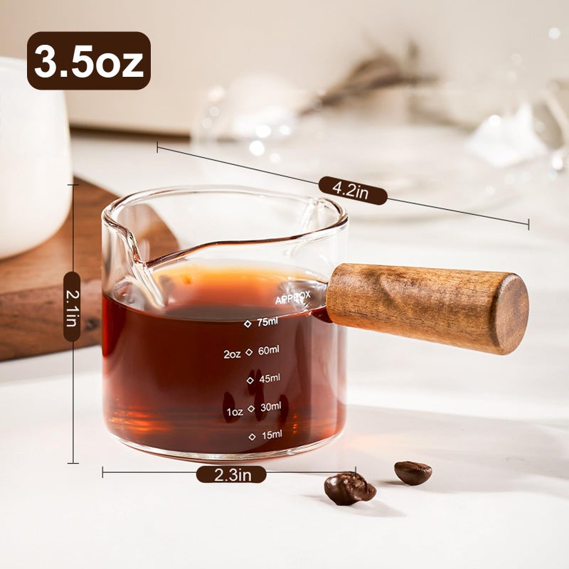 PARACITY Espresso Cups with Handle, 3.5OZ Double Spout Glass Measuring Cup with Dual Scale, Clear Espresso Shot Glass with V-Shaped Mouth, Espresso Accessories - Image 2