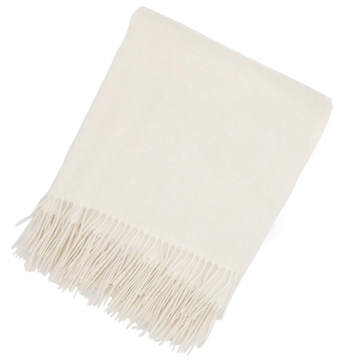 HOME THROW BLANKET WITH DECORATIVE FRINGE 100 PURE CASHMERE ULTRA SOFT ACCENT BLANKET FOR COUCH SOFA BED UNDYED WHITE 60X50