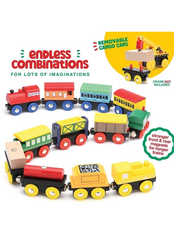 Play22 Wooden Train Set 12 PCS - Train Toys Magnetic Set Includes 3 Engines - Toy Train Sets For Kids Toddler Boys And Girls - Compatible With All Major Brands - Original - By Play22 - Image 4