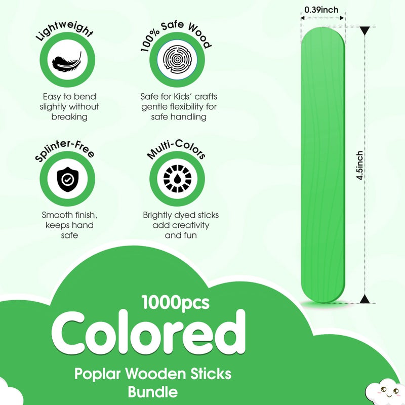Perfect Stix Poplar Wooden Craft Sticks, Multi-Colored, 4.5 Inch Length, 1000 Pieces, Popsicle Sticks for Arts and Crafts - Image 2