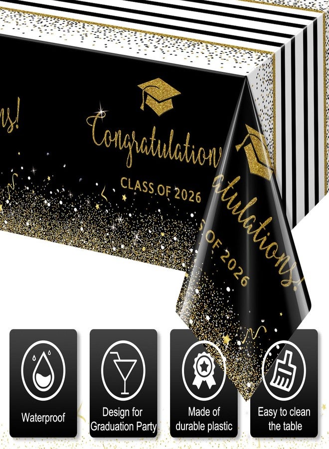 MASHAN 6 Pack Class of 2026 Graduation Tablecloths,Foil Dot Plastic Disposable Rectangle Table Covers for 2026 High School University College Graduation Party Decorations,108*54 Inch (Black and Gold) - Image 3