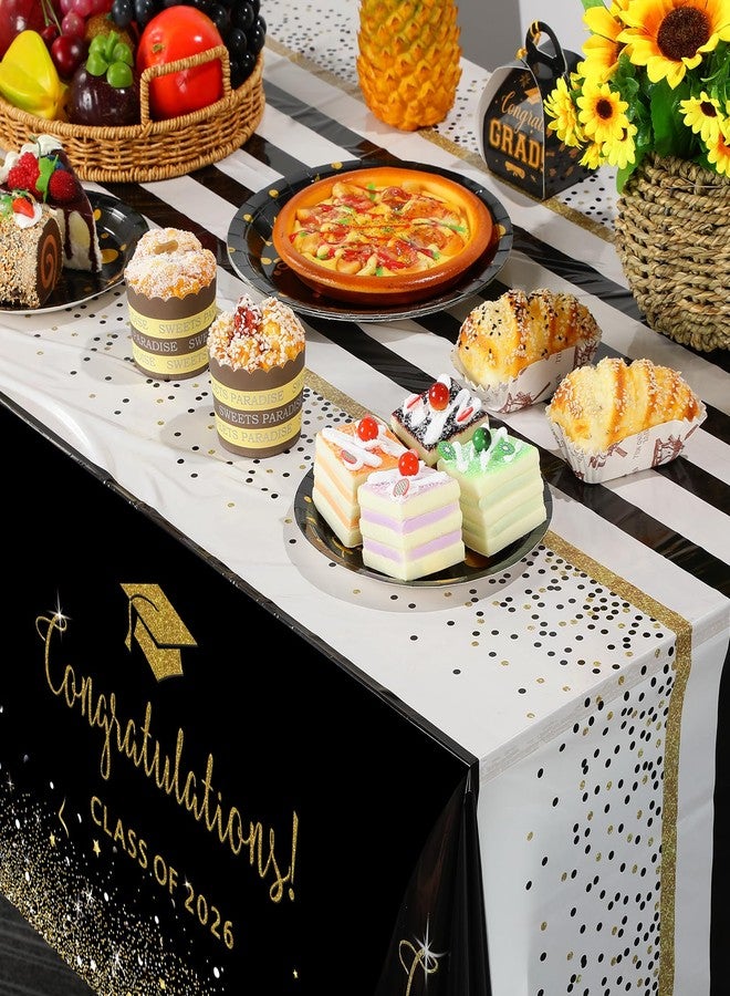 MASHAN 6 Pack Class of 2026 Graduation Tablecloths,Foil Dot Plastic Disposable Rectangle Table Covers for 2026 High School University College Graduation Party Decorations,108*54 Inch (Black and Gold) - Image 5