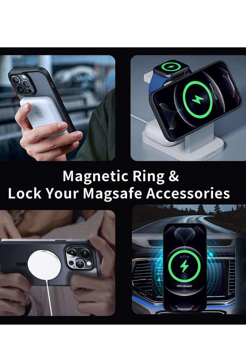 INFOSUN - iPhone 12 Pro Max Case Cover Compatible with Magsafe Magnetic Designed Shockproof Case Translucent Matte Protective Cover Back Hard Cases with Magnet for iPhone 12 Pro Max Case Black - Image 1