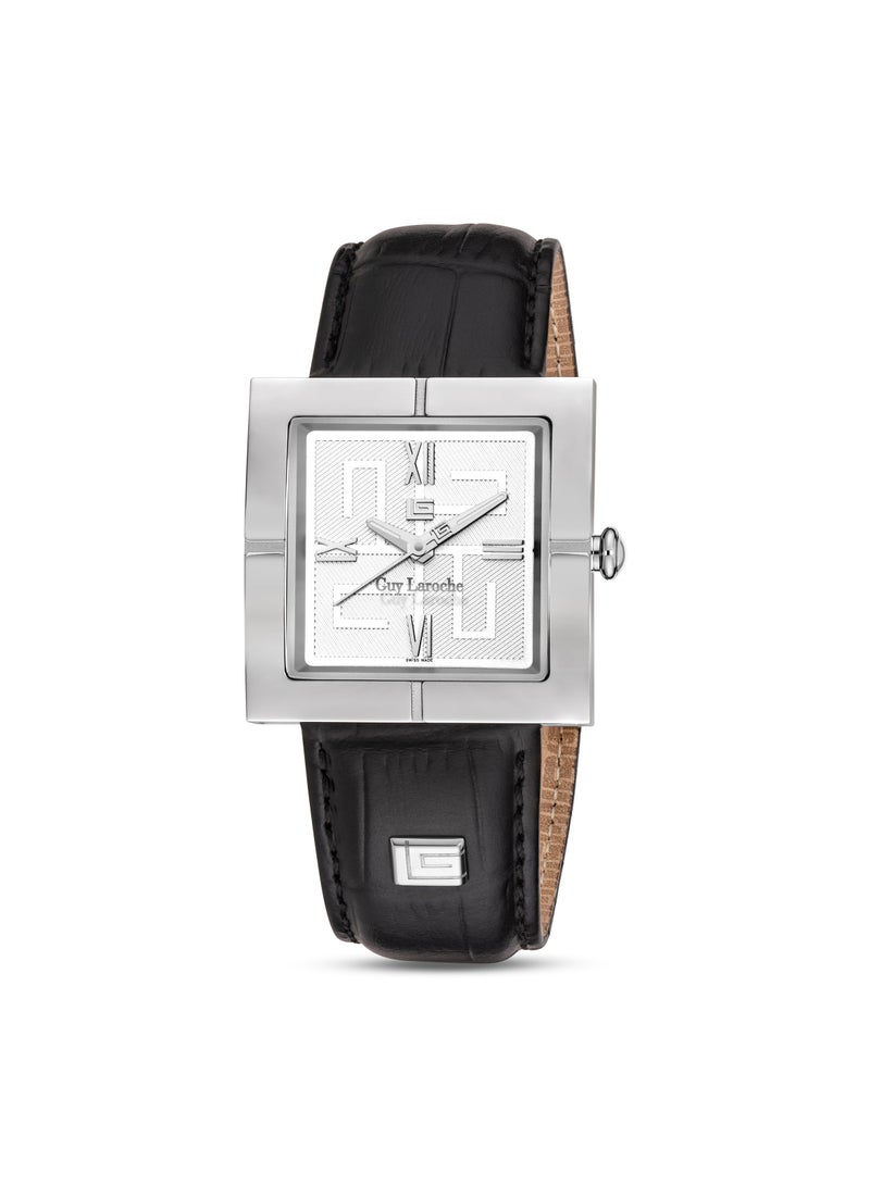 Guy Laroche Camille Men's 31mm Swiss Made Watch with Black Genuine Leather Strap - Image 1
