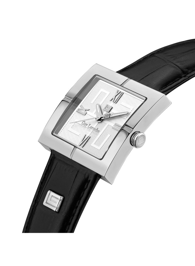 Guy Laroche Camille Men's 31mm Swiss Made Watch with Black Genuine Leather Strap - Image 2