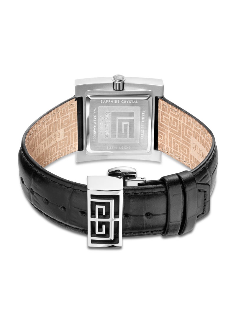 Guy Laroche Camille Men's 31mm Swiss Made Watch with Black Genuine Leather Strap - Image 4