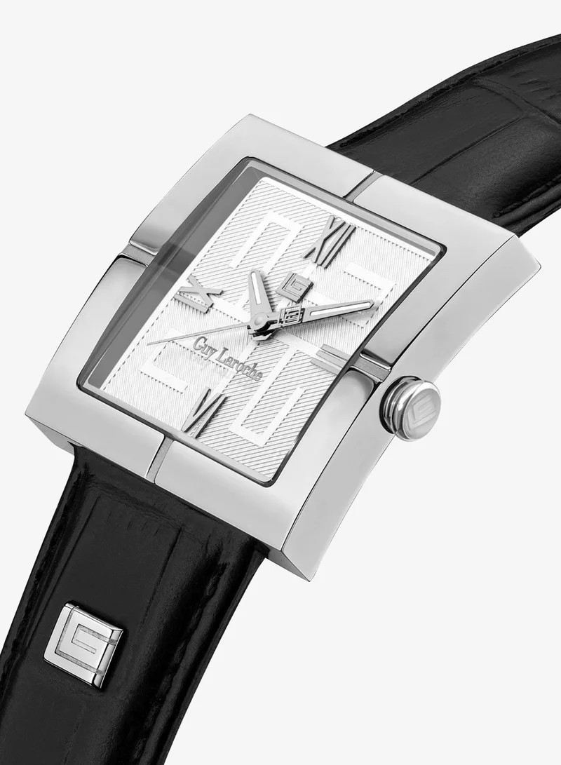 غاي لاروش Camille White Dial and Black Genuine Leather Strap Watch for Men 31mm