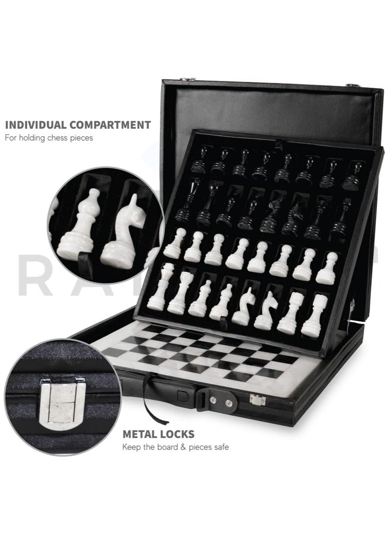RADICALn RADICALn Large Handmade White and Black Marble Full Chess Board Game for Kids and Adult- Home Décor Sets  - Image 3