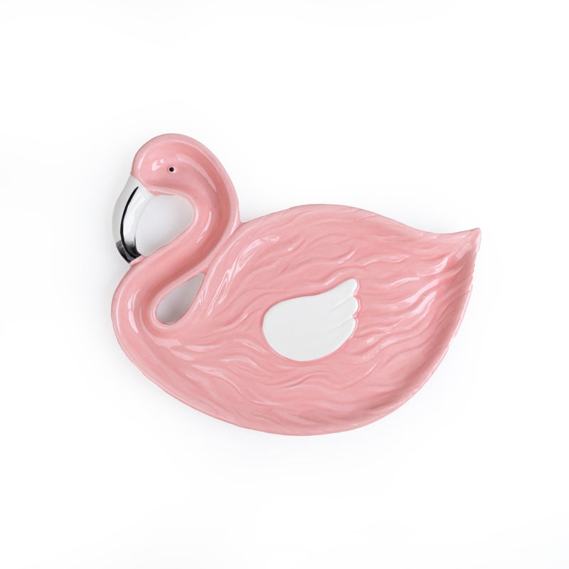 MGeezz Flamingo Design Serving Platter Tray for Kitchen, Dining Room & Centre Table, Multipurpose Ceramic Decorative Tray for Serving Snacks, Unbreakable Gifting Tray - Big - Image 1