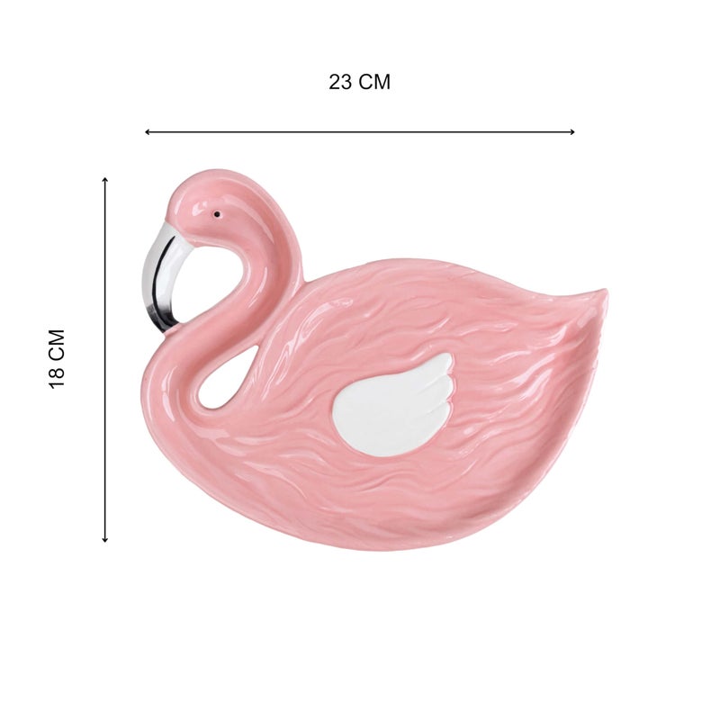 MGeezz Flamingo Design Serving Platter Tray for Kitchen, Dining Room & Centre Table, Multipurpose Ceramic Decorative Tray for Serving Snacks, Unbreakable Gifting Tray - Big - Image 2