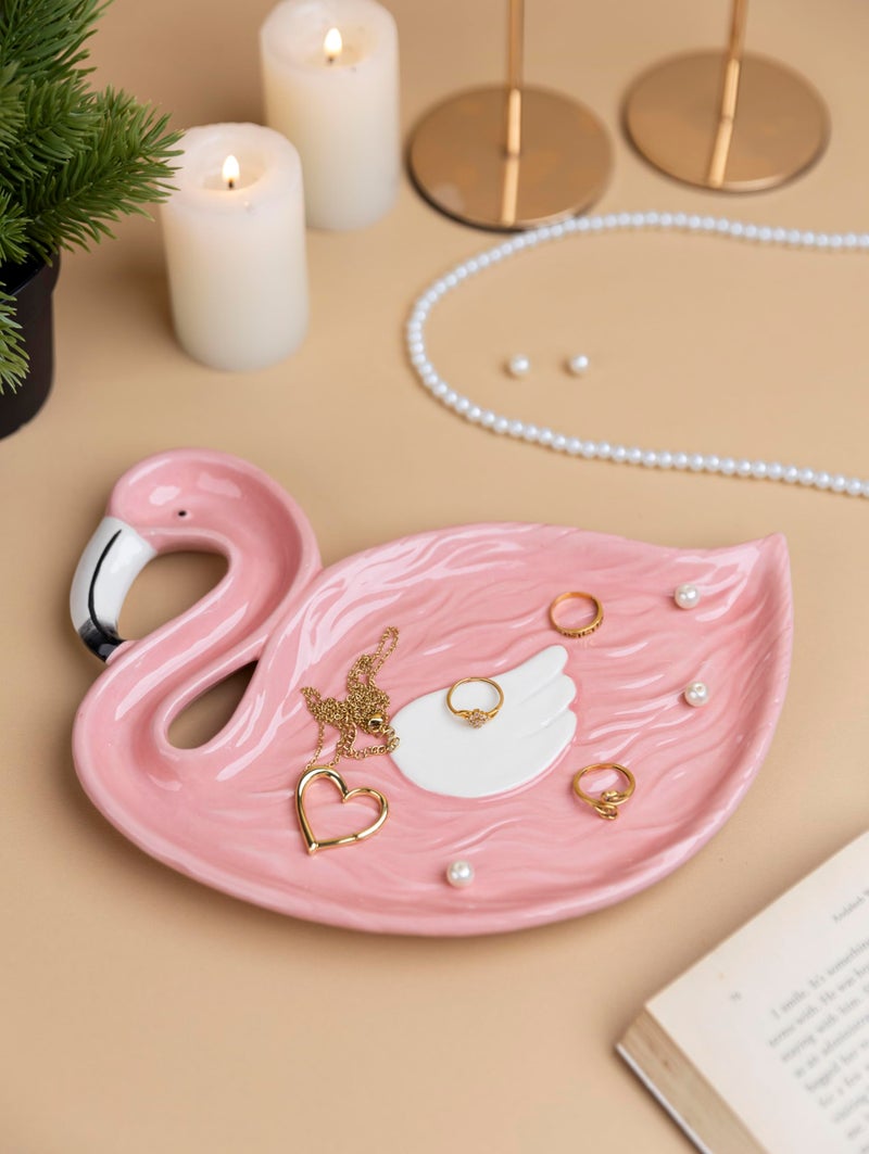 MGeezz Flamingo Design Serving Platter Tray for Kitchen, Dining Room & Centre Table, Multipurpose Ceramic Decorative Tray for Serving Snacks, Unbreakable Gifting Tray - Big - Image 4