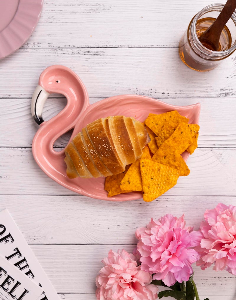 MGeezz Flamingo Design Serving Platter Tray for Kitchen, Dining Room & Centre Table, Multipurpose Ceramic Decorative Tray for Serving Snacks, Unbreakable Gifting Tray - Big - Image 5