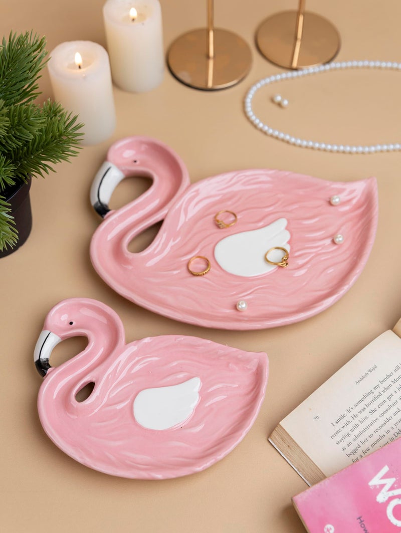 MGeezz Flamingo Design Serving Platter Tray for Kitchen, Dining Room & Centre Table, Multipurpose Ceramic Decorative Tray for Serving Snacks, Unbreakable Gifting Tray - Big - Image 3