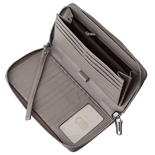 Lavemi Women's RFID Blocking 100% Leather Large Capacity Zip Around Wallet Phone Holder Clutch Travel Purse Wristlet(Large Size Gray) - Image 4